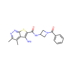 Cc1nnc2sc(C(=O)NC3CN(C(=O)c4ccccc4)C3)c(N)c2c1C ZINC000221810804