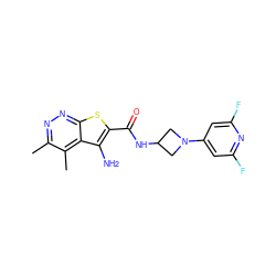 Cc1nnc2sc(C(=O)NC3CN(c4cc(F)nc(F)c4)C3)c(N)c2c1C ZINC001772588013