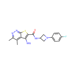 Cc1nnc2sc(C(=O)NC3CN(c4ccc(F)cc4)C3)c(N)c2c1C ZINC001772606587