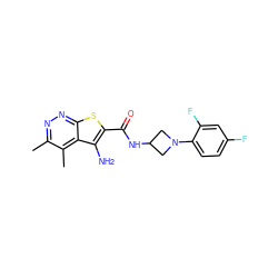 Cc1nnc2sc(C(=O)NC3CN(c4ccc(F)cc4F)C3)c(N)c2c1C ZINC001772631709