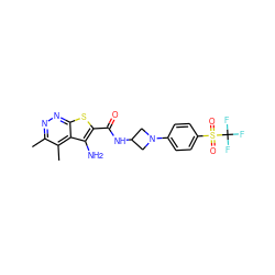 Cc1nnc2sc(C(=O)NC3CN(c4ccc(S(=O)(=O)C(F)(F)F)cc4)C3)c(N)c2c1C ZINC001772656461