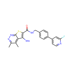 Cc1nnc2sc(C(=O)NCc3ccc(-c4ccnc(F)c4)cc3)c(N)c2c1C ZINC000221842354