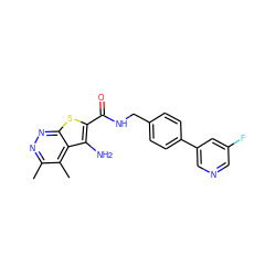 Cc1nnc2sc(C(=O)NCc3ccc(-c4cncc(F)c4)cc3)c(N)c2c1C ZINC000221828258