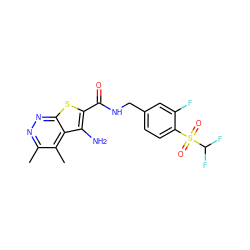 Cc1nnc2sc(C(=O)NCc3ccc(S(=O)(=O)C(F)F)c(F)c3)c(N)c2c1C ZINC000221807434