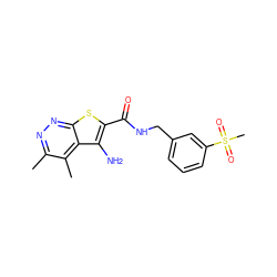 Cc1nnc2sc(C(=O)NCc3cccc(S(C)(=O)=O)c3)c(N)c2c1C ZINC000221815258