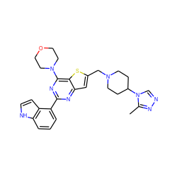 Cc1nncn1C1CCN(Cc2cc3nc(-c4cccc5[nH]ccc45)nc(N4CCOCC4)c3s2)CC1 ZINC001772654873