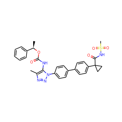 Cc1nnn(-c2ccc(-c3ccc(C4(C(=O)NS(C)(=O)=O)CC4)cc3)cc2)c1NC(=O)O[C@H](C)c1ccccc1 ZINC000095572689