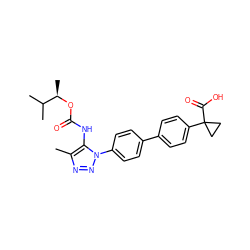 Cc1nnn(-c2ccc(-c3ccc(C4(C(=O)O)CC4)cc3)cc2)c1NC(=O)O[C@H](C)C(C)C ZINC000095572789