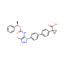 Cc1nnn(-c2ccc(-c3ccc(C4(C(=O)O)CC4)cc3)cc2)c1NC(=O)O[C@H](C)c1ccccc1 ZINC000095579219