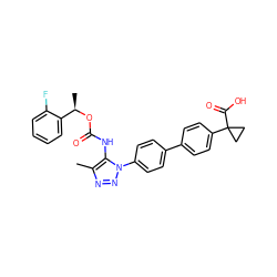 Cc1nnn(-c2ccc(-c3ccc(C4(C(=O)O)CC4)cc3)cc2)c1NC(=O)O[C@H](C)c1ccccc1F ZINC000095577507