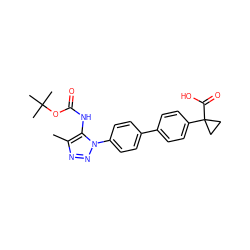 Cc1nnn(-c2ccc(-c3ccc(C4(C(=O)O)CC4)cc3)cc2)c1NC(=O)OC(C)(C)C ZINC000095575691