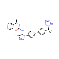 Cc1nnn(-c2ccc(-c3ccc(C4(c5nnn[nH]5)CC4)cc3)cc2)c1NC(=O)O[C@H](C)c1ccccc1 ZINC000095579052