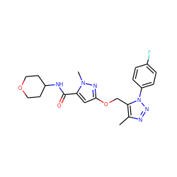 Cc1nnn(-c2ccc(F)cc2)c1COc1cc(C(=O)NC2CCOCC2)n(C)n1 ZINC000148807649