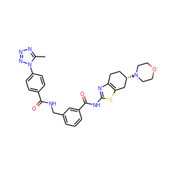 Cc1nnnn1-c1ccc(C(=O)NCc2cccc(C(=O)Nc3nc4c(s3)C[C@@H](N3CCOCC3)CC4)c2)cc1 ZINC000167971559
