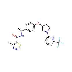 Cc1nnsc1C(=O)N[C@@H](C)c1ccc(O[C@@H]2CCN(c3cccc(C(F)(F)F)n3)C2)cc1 ZINC000169709498