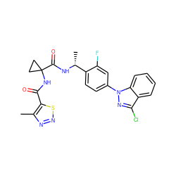 Cc1nnsc1C(=O)NC1(C(=O)N[C@H](C)c2ccc(-n3nc(Cl)c4ccccc43)cc2F)CC1 ZINC000072110887