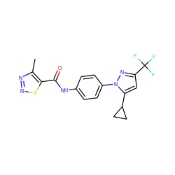 Cc1nnsc1C(=O)Nc1ccc(-n2nc(C(F)(F)F)cc2C2CC2)cc1 ZINC000117416598