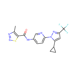 Cc1nnsc1C(=O)Nc1ccc(-n2nc(C(F)(F)F)cc2C2CC2)nc1 ZINC000116815855