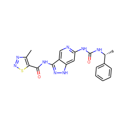 Cc1nnsc1C(=O)Nc1n[nH]c2cc(NC(=O)N[C@H](C)c3ccccc3)ncc12 ZINC001772570296