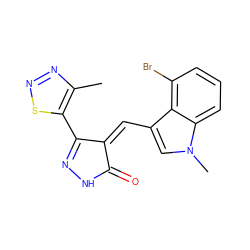 Cc1nnsc1C1=NNC(=O)/C1=C\c1cn(C)c2cccc(Br)c12 ZINC000028954970