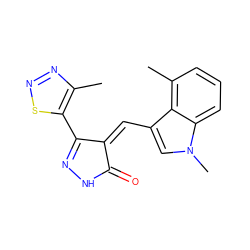 Cc1nnsc1C1=NNC(=O)/C1=C\c1cn(C)c2cccc(C)c12 ZINC000028954982