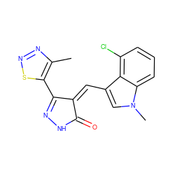 Cc1nnsc1C1=NNC(=O)/C1=C\c1cn(C)c2cccc(Cl)c12 ZINC000028954967