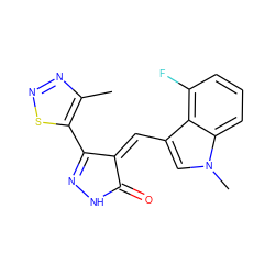 Cc1nnsc1C1=NNC(=O)/C1=C\c1cn(C)c2cccc(F)c12 ZINC000028954962