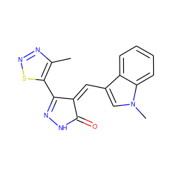 Cc1nnsc1C1=NNC(=O)/C1=C\c1cn(C)c2ccccc12 ZINC000028954926