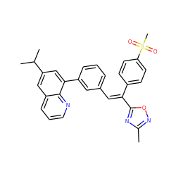 Cc1noc(/C(=C/c2cccc(-c3cc(C(C)C)cc4cccnc34)c2)c2ccc(S(C)(=O)=O)cc2)n1 ZINC000028529666