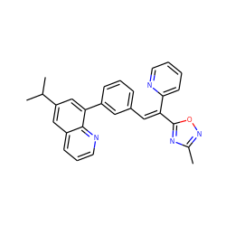 Cc1noc(/C(=C/c2cccc(-c3cc(C(C)C)cc4cccnc34)c2)c2ccccn2)n1 ZINC000028529519