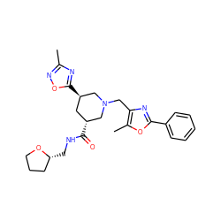 Cc1noc([C@@H]2C[C@@H](C(=O)NC[C@@H]3CCCO3)CN(Cc3nc(-c4ccccc4)oc3C)C2)n1 ZINC000071341214