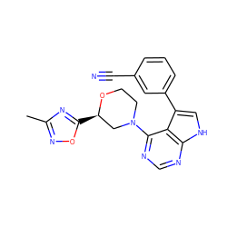 Cc1noc([C@@H]2CN(c3ncnc4[nH]cc(-c5cccc(C#N)c5)c34)CCO2)n1 ZINC000224853932