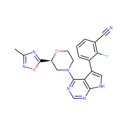 Cc1noc([C@@H]2CN(c3ncnc4[nH]cc(-c5cccc(C#N)c5F)c34)CCO2)n1 ZINC000224870633