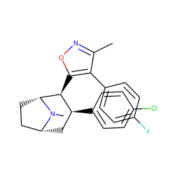 Cc1noc([C@H]2[C@@H](c3ccc(Cl)cc3)C[C@@H]3CC[C@H]2N3C)c1-c1ccc(F)cc1 ZINC000040394510