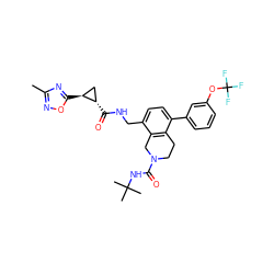 Cc1noc([C@H]2C[C@@H]2C(=O)NCc2ccc(-c3cccc(OC(F)(F)F)c3)c3c2CN(C(=O)NC(C)(C)C)CC3)n1 ZINC000653758747