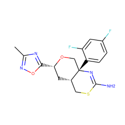 Cc1noc([C@H]2C[C@H]3CSC(N)=N[C@@]3(c3ccc(F)cc3F)CO2)n1 ZINC000146166260