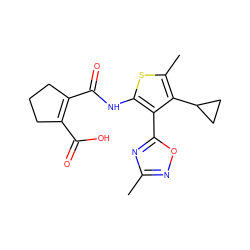 Cc1noc(-c2c(NC(=O)C3=C(C(=O)O)CCC3)sc(C)c2C2CC2)n1 ZINC000146992616