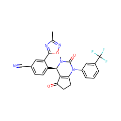 Cc1noc(-c2cc(C#N)ccc2[C@@H]2C3=C(CCC3=O)N(c3cccc(C(F)(F)F)c3)C(=O)N2C)n1 ZINC001772640420