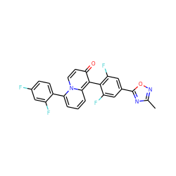 Cc1noc(-c2cc(F)c(-c3c(=O)ccn4c(-c5ccc(F)cc5F)cccc34)c(F)c2)n1 ZINC000034984361