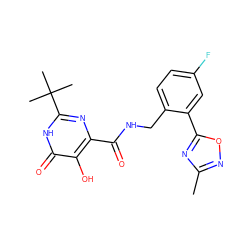 Cc1noc(-c2cc(F)ccc2CNC(=O)c2nc(C(C)(C)C)[nH]c(=O)c2O)n1 ZINC000029048040