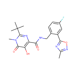 Cc1noc(-c2cc(F)ccc2CNC(=O)c2nc(C(C)(C)C)n(C)c(=O)c2O)n1 ZINC000029047818