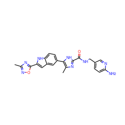 Cc1noc(-c2cc3cc(-c4[nH]c(C(=O)NCc5ccc(N)nc5)nc4C)ccc3[nH]2)n1 ZINC000115836796