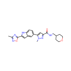 Cc1noc(-c2cc3cc(-c4cc(C(=O)NCC5CCOCC5)nn4C)ccc3[nH]2)n1 ZINC000115837346