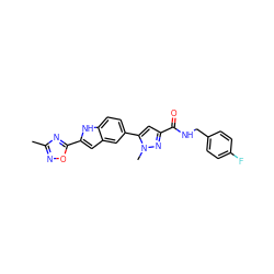 Cc1noc(-c2cc3cc(-c4cc(C(=O)NCc5ccc(F)cc5)nn4C)ccc3[nH]2)n1 ZINC000115832902