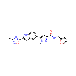 Cc1noc(-c2cc3cc(-c4cc(C(=O)NCc5ccco5)nn4C)ccc3[nH]2)n1 ZINC000115833357