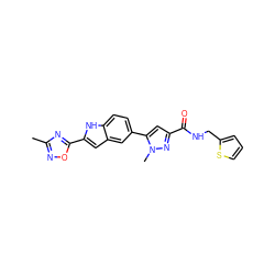 Cc1noc(-c2cc3cc(-c4cc(C(=O)NCc5cccs5)nn4C)ccc3[nH]2)n1 ZINC000115832523