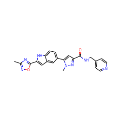 Cc1noc(-c2cc3cc(-c4cc(C(=O)NCc5ccncc5)nn4C)ccc3[nH]2)n1 ZINC000115831326