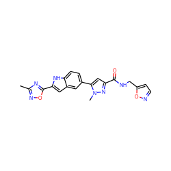 Cc1noc(-c2cc3cc(-c4cc(C(=O)NCc5ccno5)nn4C)ccc3[nH]2)n1 ZINC000115836989