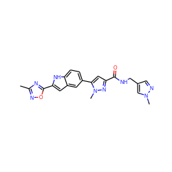 Cc1noc(-c2cc3cc(-c4cc(C(=O)NCc5cnn(C)c5)nn4C)ccc3[nH]2)n1 ZINC000115838009