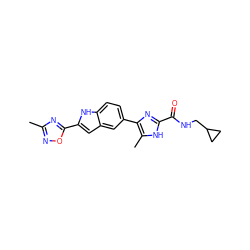 Cc1noc(-c2cc3cc(-c4nc(C(=O)NCC5CC5)[nH]c4C)ccc3[nH]2)n1 ZINC000115833265